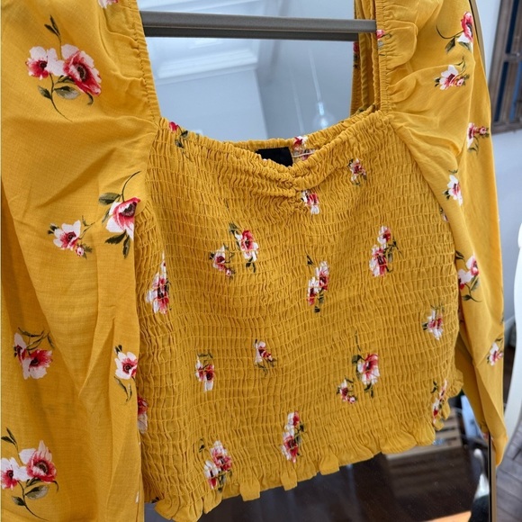 Lumiere Tops - Floral Yellow Smocked Top